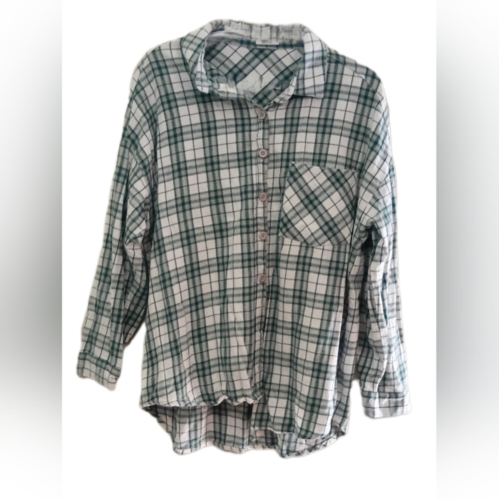 Ardene Teal and Cream Plaid Shirt - Picture 1 of 5